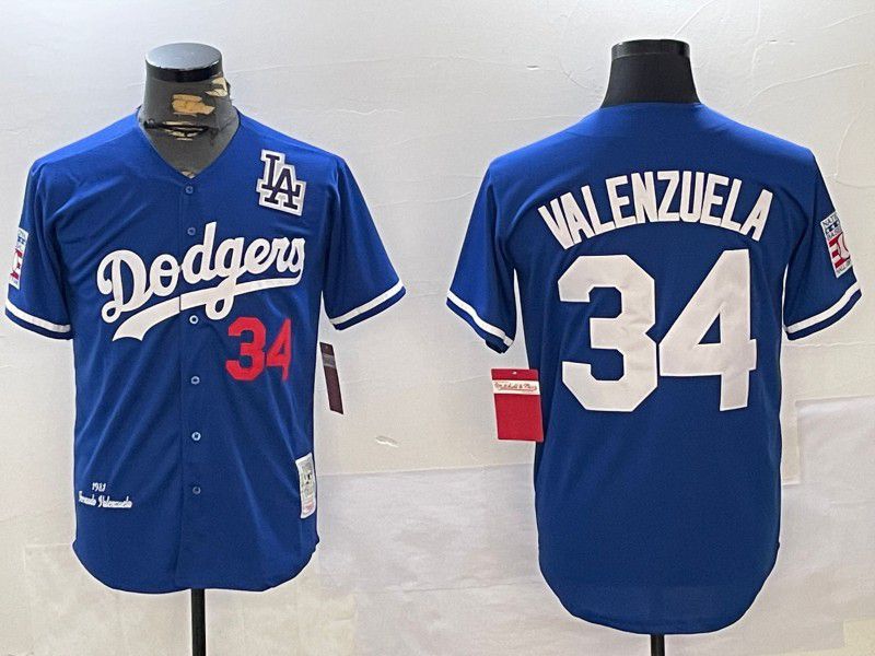 Men Los Angeles Dodgers #34 Valenzuela Blue Throwback Game 2024 Nike MLB Jersey style 11201